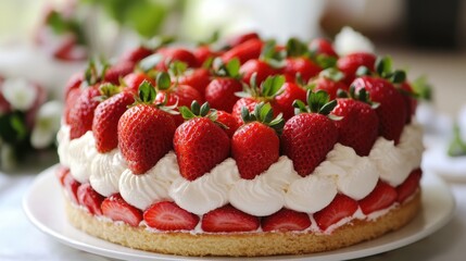 Fabulous Florida Strawberry Month Delicious strawberry shortcake with cream topped with fresh fruit - perfect for celebrations and desserts