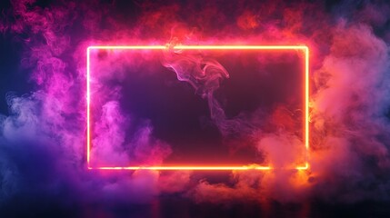 Canvas Print - Glowing neon rectangle frame in vibrant pink and orange smoke.