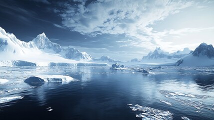 Poster - Majestic Antarctic Landscape with Icebergs under Dramatic Sky and Reflective Ocean Waters : Generative AI
