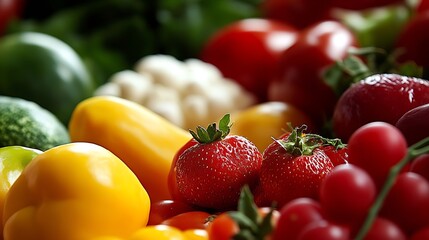 Poster - Fresh Summer Harvest of Mixed Vegetables and Strawberries in a Rustic Farmers Market Setting : Generative AI
