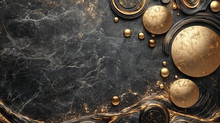 Poster - Modern Marble Art Mural Wallpaper in 3D with a Golden Circle. Generative Ai