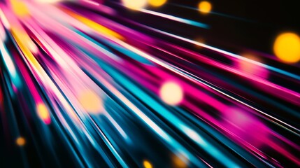 Fototapete - Abstract vibrant fiber optic light streaks in dynamic motion : Generative AI