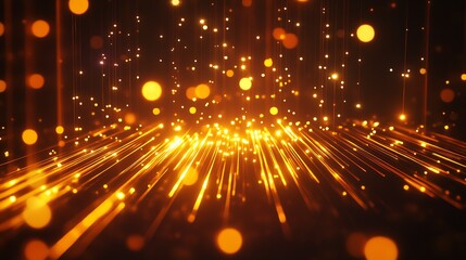 Aufkleber - Glowing Amber Light Trails and Particles Abstract Background : Generative AI