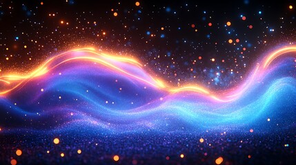 Wall Mural - abstract glowing wave with vibrant colors and sparkling particles.