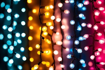 Poster - Colorful Bokeh Effect of Multicolored String Lights for Festive Decor : Generative AI