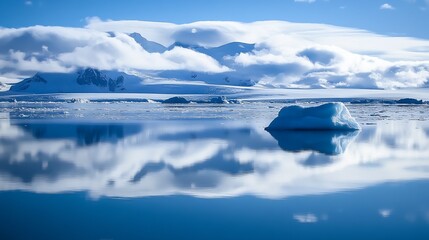 Aufkleber - Tranquil Arctic Seascape With Iceberg and SnowCapped Mountains Under a Clear Blue Sky : Generative AI