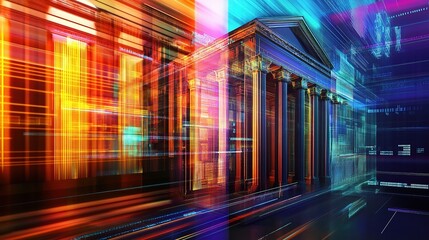Poster - Futuristic Bank Building with Dynamic Technology Integration