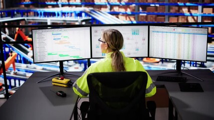 Poster - Logistics Warehouse Manager Using Desktop Computer