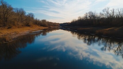 Aufkleber - Scenic River Landscape with Reflective Water and Blue Sky : Generative AI