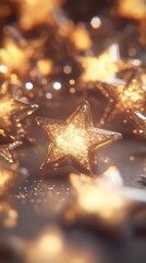 Aufkleber - Festive Golden Star Ornaments with Glittering Light on a Soft Background : Generative AI