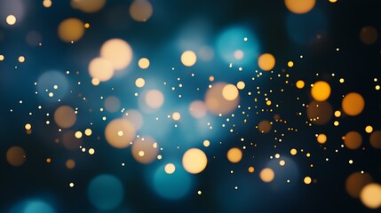 Poster - Vibrant Abstract Bokeh Background with Golden and Blue Lights for Festive Invitations : Generative AI
