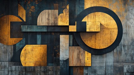 Poster - Modern abstract wall paper mural art in golden blue. Generative Ai