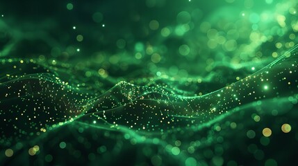 Poster - Abstract green background with moving lines and dots the concept of big data technology and science connection.