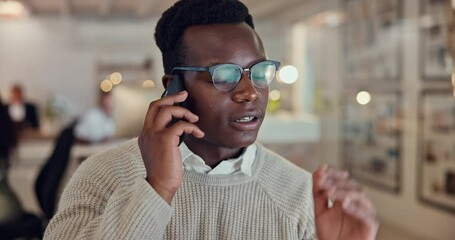 Aufkleber - Phone call, growth and night with business man in office for consulting, client feedback and finance projection. Communication, profit and networking with employee in agency for conversation