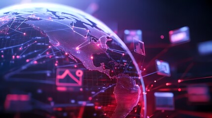 Poster - Global network connection, data flows, digital world.