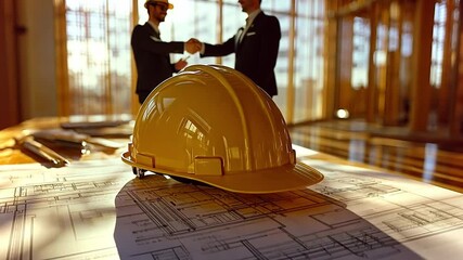 Poster - Construction professionals collaborating on project plans in a bright, modern office space