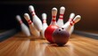 © klakonstudio - Bowling Strike: A Stunning Close-Up of Bowling Pins and Balls in Motion