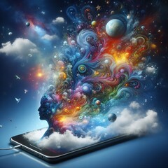 Wall Mural - 137 Phone dissolving into a stream of consciousness (Thoughts em