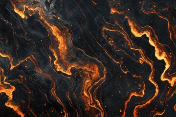 Poster - Abstract image featuring swirling patterns of orange and black resembling molten lava.