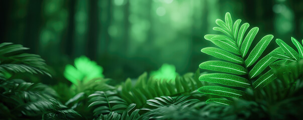 Poster - Lush green ferns in a serene forest, showcasing nature's refreshing beauty.