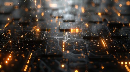 Poster - Abstract high tech digital technology background made of particles and metallic plates.
