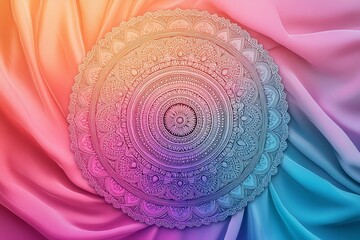 Poster - A colorful mandala design on a smooth fabric background.