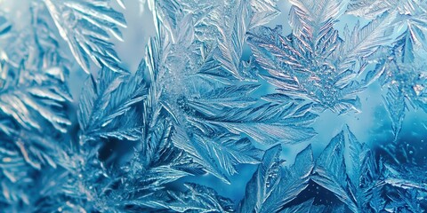 Poster - Close up of ice crystals on a blue background