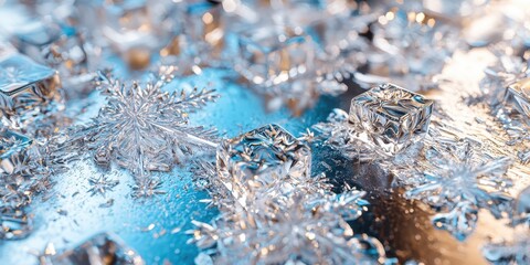Poster - Sheet of ice with snowflakes on it