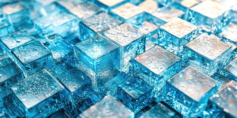 Poster - Blue and white image of ice cubes