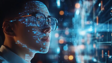 Person Face Digital Data Overlay