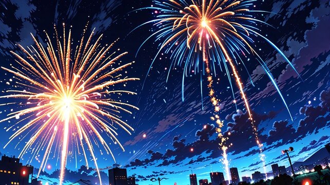 Illustration of Firework against black background , fireworks graphics