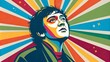 © Yellow Blossom - Upward Gaze Colorful Abstract Portrait Composition, Retro Sunburst Background, Hopeful Expression, Pop Art, Retro