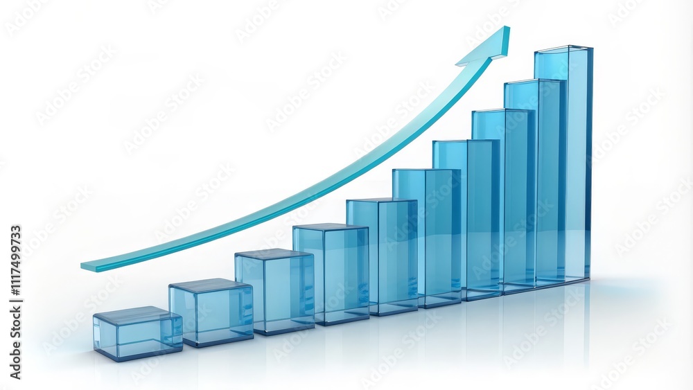 Isometric View Glass Bar Graph with Ascending Arrow, Growth Concept ...