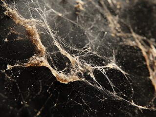 Aufkleber - Close-up of intricate spider web patterns on a dark surface.