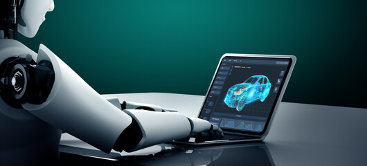 Poster - electric car design software on computer screen showing simulation blueprint snugly by digital calcu