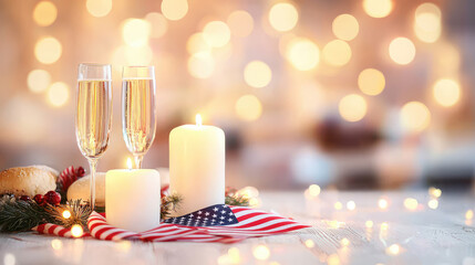 Poster - Elegant table setting with candles, champagne, and festive decorations for celebration.