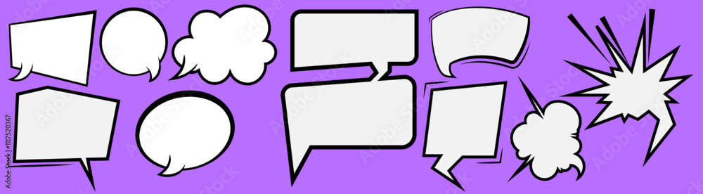 Retro empty comic bubbles and elements set with Line black and white s ...
