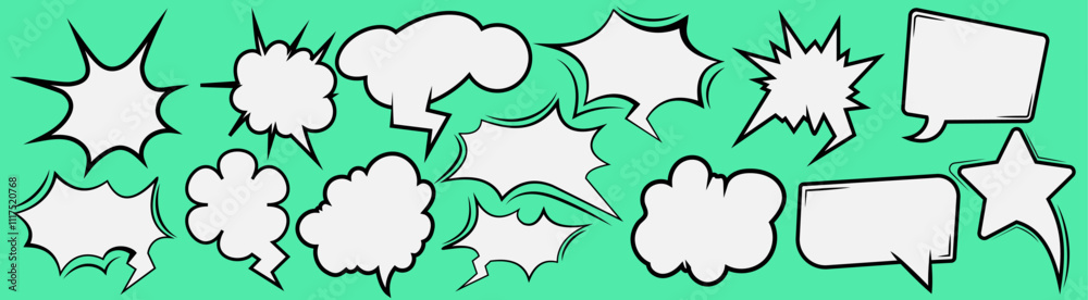 Retro empty comic bubbles and elements set with Line black and white s ...
