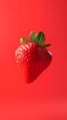 © Tachfine Art - a delicious strawberry, vibrant red, super close shot, ultra resolution photo, 100% red background