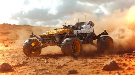 Poster - Rover on Mars deploying sensors for environmental analysis and data collection