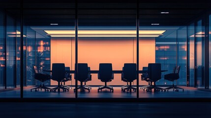 Poster - Empty Modern Conference Room Evening Sunset View