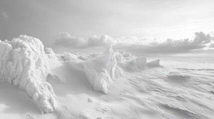 Poster - Monochrome Snowscape Dramatic Ice Formations Under Cloudy Sky