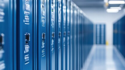 Poster - Rows Of Blue Server Cabinets In A Data Center