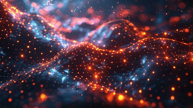 Illustration Geometric abstract background with connected line and dots,Futuristic digital background