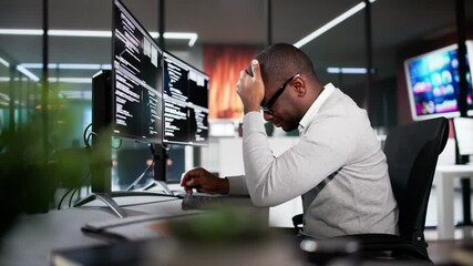 Poster - Unhappy Sad Developer Programmer Man In Stress Coding Software