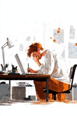 Poster - Illustrated series of a man engaged in various work tasks at a desk