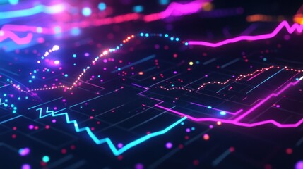 Poster - Abstract Neon Glowing Lines Data Visualization Chart