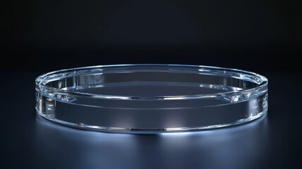 Empty Glass Petri Dish on Dark Background