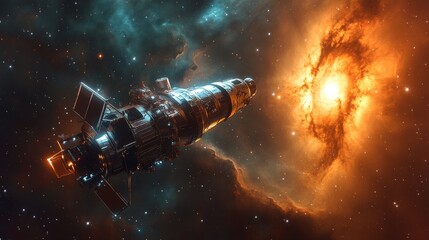 Poster - space telescope focusing on a vibrant nebula in the deep cosmos