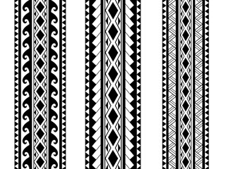 set of maori polynesian tattoo bracelets border. tribal sleeve seamless pattern vector. samoan brace